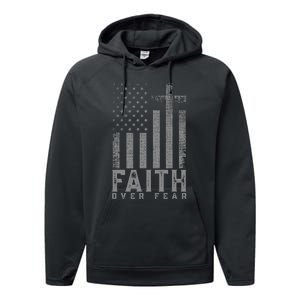 Faith Over Fear Cool Christian Cross American Usa Flag Performance Fleece Hoodie