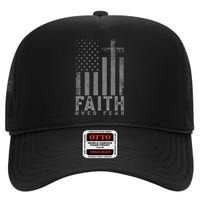 Faith Over Fear Cool Christian Cross American Usa Flag High Crown Mesh Back Trucker Hat