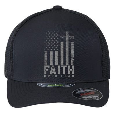 Faith Over Fear Cool Christian Cross American Usa Flag Flexfit Unipanel Trucker Cap