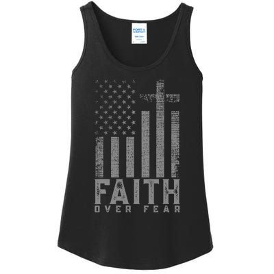 Faith Over Fear Cool Christian Cross American Usa Flag Ladies Essential Tank