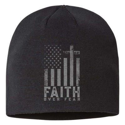 Faith Over Fear Cool Christian Cross American Usa Flag Sustainable Beanie