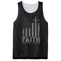 Faith Over Fear Cool Christian Cross American Usa Flag Mesh Reversible Basketball Jersey Tank