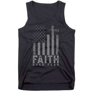 Faith Over Fear Cool Christian Cross American Usa Flag Tank Top