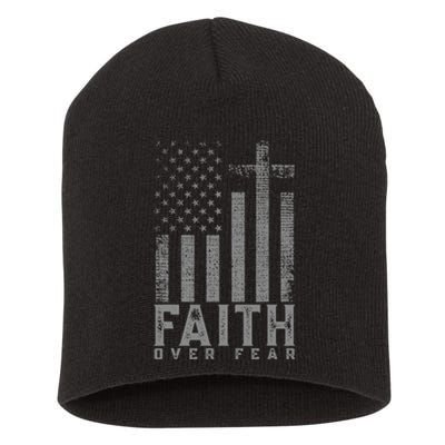 Faith Over Fear Cool Christian Cross American Usa Flag Short Acrylic Beanie