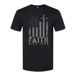 Faith Over Fear Cool Christian Cross American Usa Flag Softstyle CVC T-Shirt