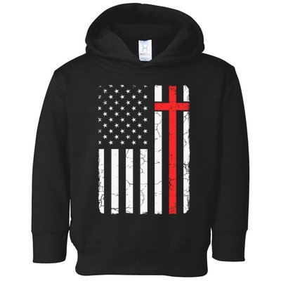 Faith Over Fear Vintage Old American Flag Cross Christian Toddler Hoodie