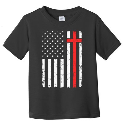 Faith Over Fear Vintage Old American Flag Cross Christian Toddler T-Shirt