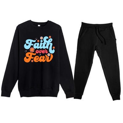 Faith Over Fear Floral Vintage Retro Premium Crewneck Sweatsuit Set