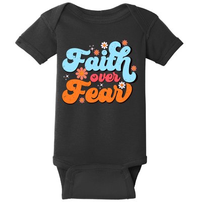 Faith Over Fear Floral Vintage Retro Baby Bodysuit