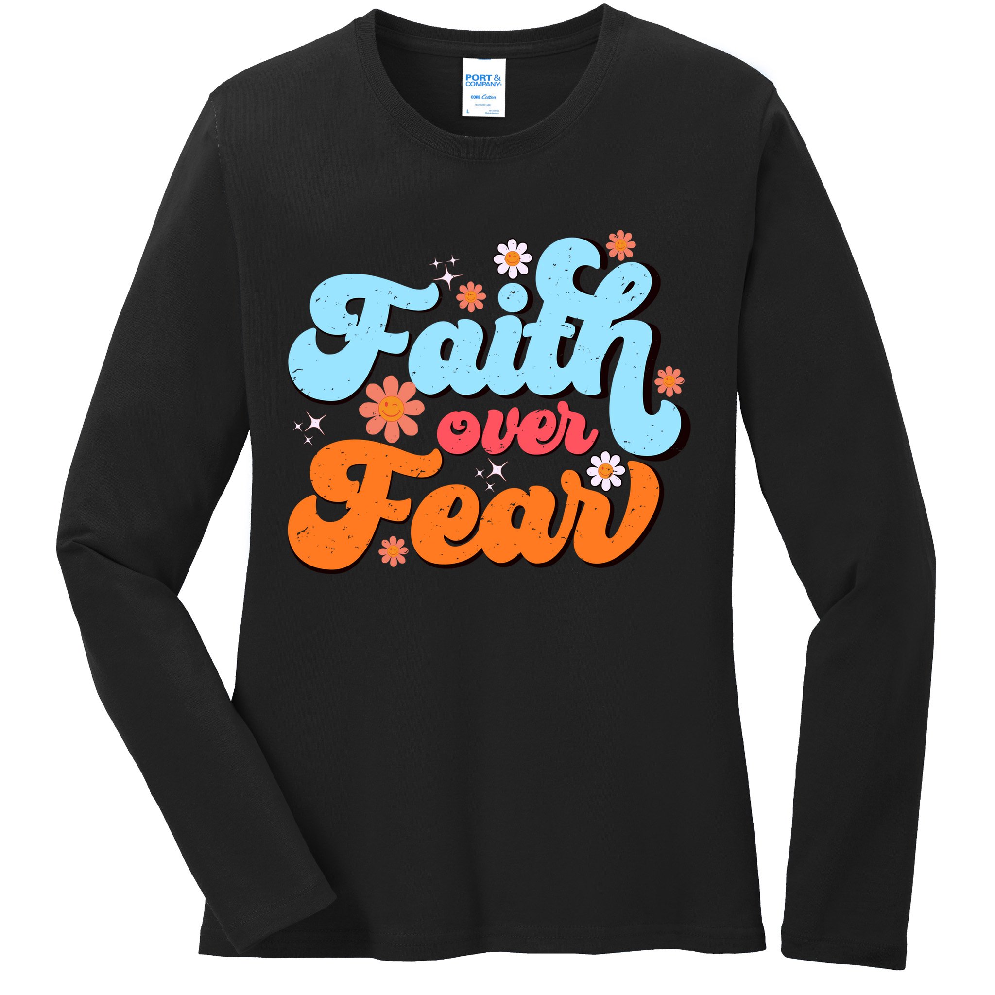 Faith Over Fear Floral Vintage Retro Ladies Long Sleeve Shirt