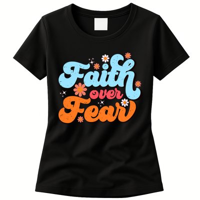 Faith Over Fear Floral Vintage Retro Womens T-Shirt