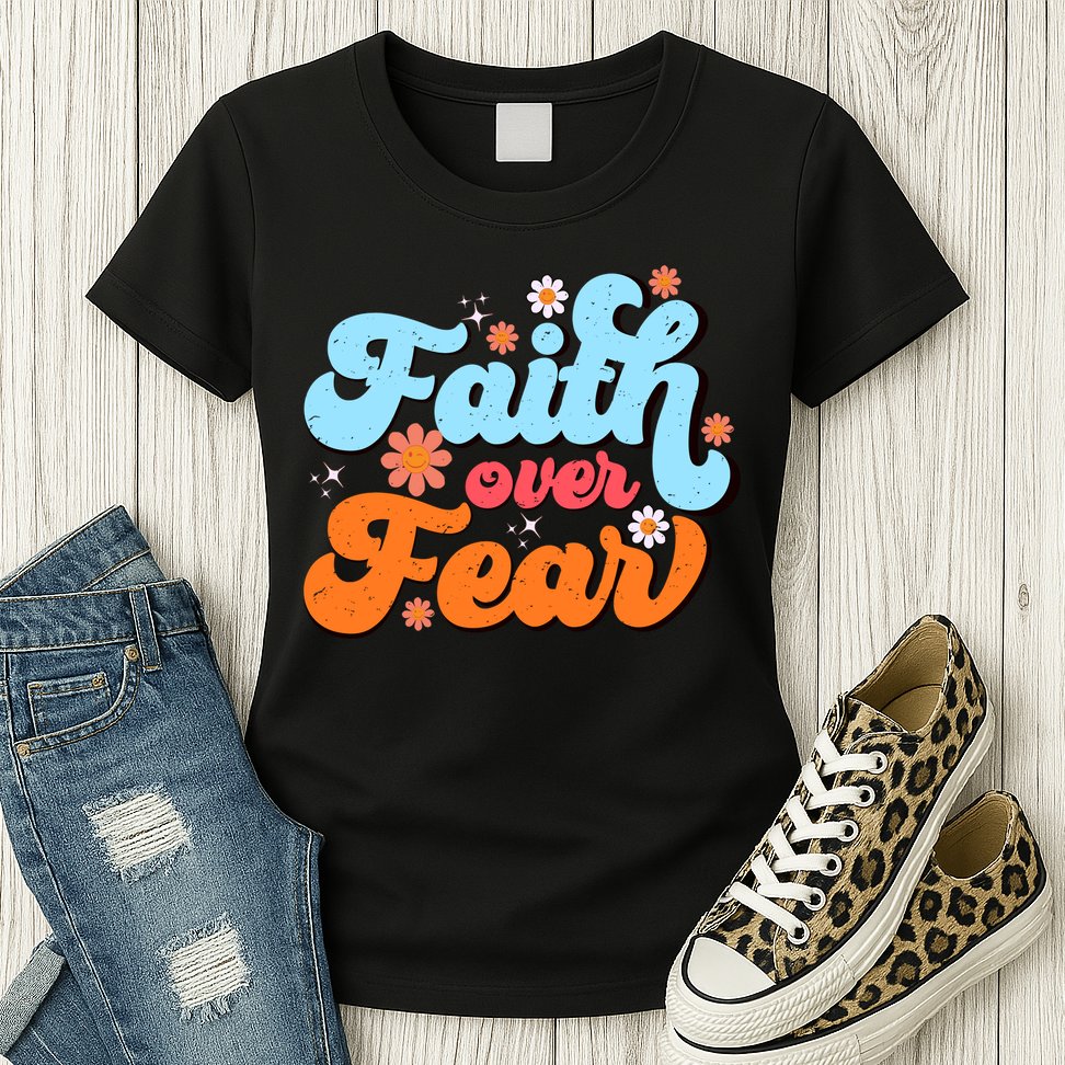 Faith Over Fear Floral Vintage Retro Womens T-Shirt