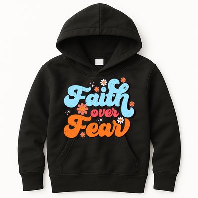 Faith Over Fear Floral Vintage Retro Kids Hoodie