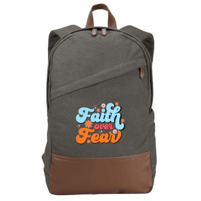 Faith Over Fear Floral Vintage Retro Cotton Canvas Backpack