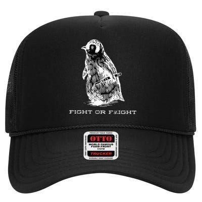 Fight or Flight Funny Penguin Pun Fight Or Flight Meme  High Crown Mesh Back Trucker Hat