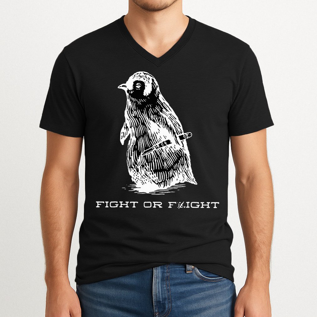 Fight or Flight Funny Penguin Pun Fight Or Flight Meme  V-Neck T-Shirt