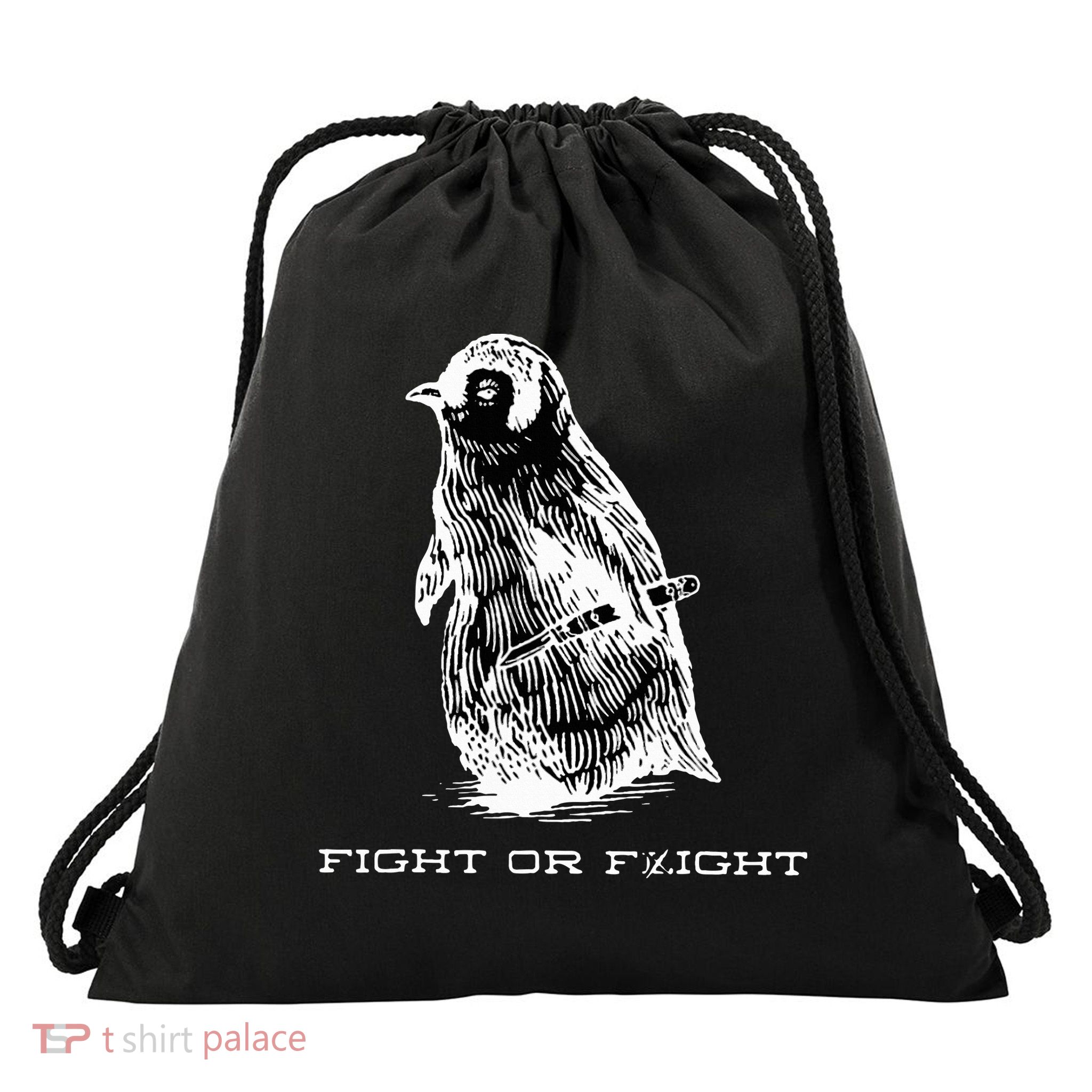 Fight or Flight Funny Penguin Pun Fight Or Flight Meme  Drawstring Bag