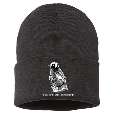 Fight or Flight Funny Penguin Pun Fight Or Flight Meme  Sustainable Knit Beanie