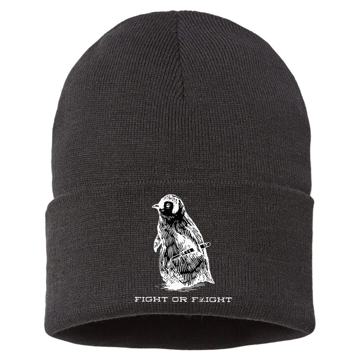 Fight or Flight Funny Penguin Pun Fight Or Flight Meme  Sustainable Knit Beanie