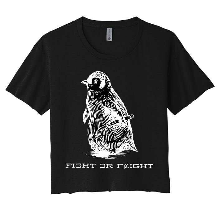 Fight or Flight Funny Penguin Pun Fight Or Flight Meme  Women's Crop Top Tee
