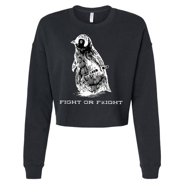 Fight or Flight Funny Penguin Pun Fight Or Flight Meme  Cropped Pullover Crew