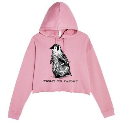 Fight Or Flight Funny Penguin Pun Fight Or Flight Meme Crop Fleece Hoodie