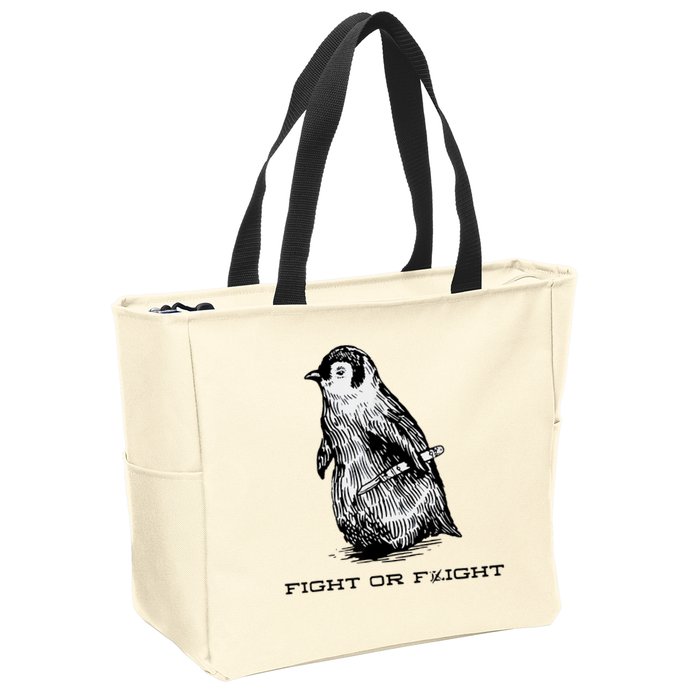 Fight Or Flight Funny Penguin Pun Fight Or Flight Meme Zip Tote Bag
