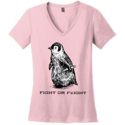 Fight Or Flight Funny Penguin Pun Fight Or Flight Meme Women's V-Neck T-Shirt