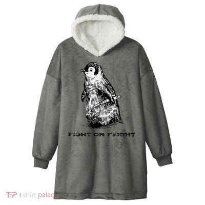 Fight Or Flight Funny Penguin Pun Fight Or Flight Meme Hooded Wearable Blanket