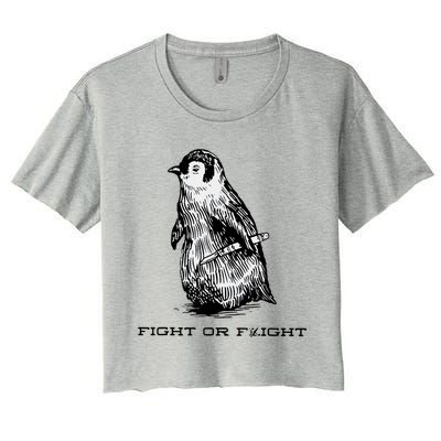 Fight Or Flight Funny Penguin Pun Fight Or Flight Meme Women's Crop Top Tee