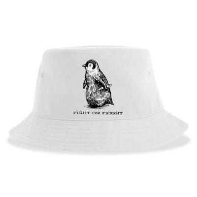 Fight Or Flight Funny Penguin Pun Fight Or Flight Meme Sustainable Bucket Hat