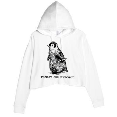 Fight Or Flight Funny Penguin Pun Fight Or Flight Meme Crop Fleece Hoodie