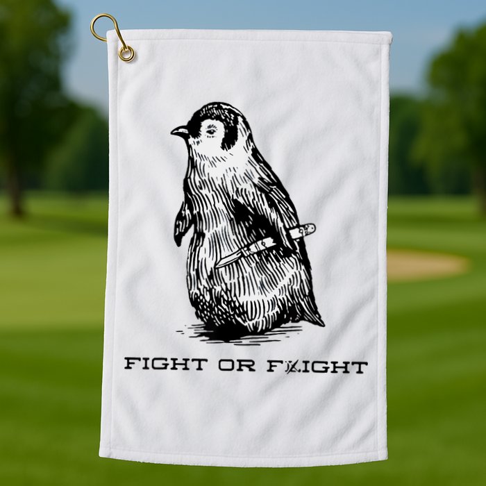 Fight Or Flight Funny Penguin Pun Fight Or Flight Meme Golf Towel