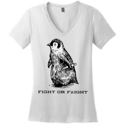 Fight Or Flight Funny Penguin Pun Fight Or Flight Meme Women's V-Neck T-Shirt