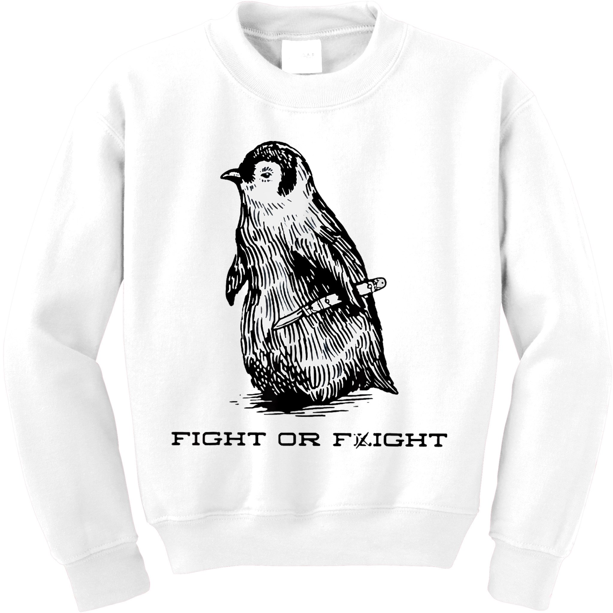 Fight Or Flight Funny Penguin Pun Fight Or Flight Meme Kids Sweatshirt