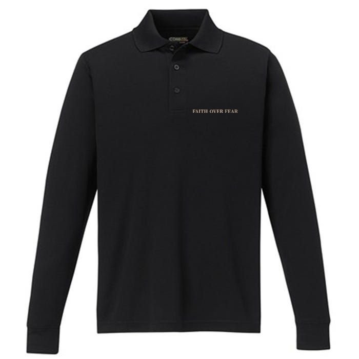 Faith Over Fear Christian Performance Long Sleeve Polo