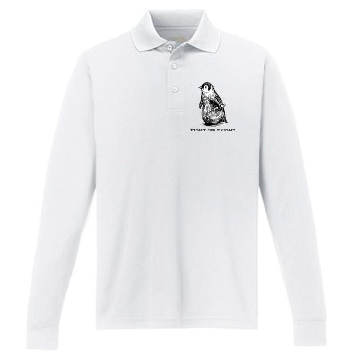 Fight Or Flight Funny Penguin Pun Fight Or Flight Meme Performance Long Sleeve Polo