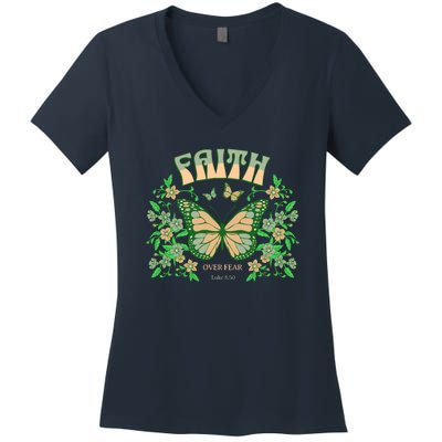 Faith Over Fear Christian Motivational Women's V-Neck T-Shirt