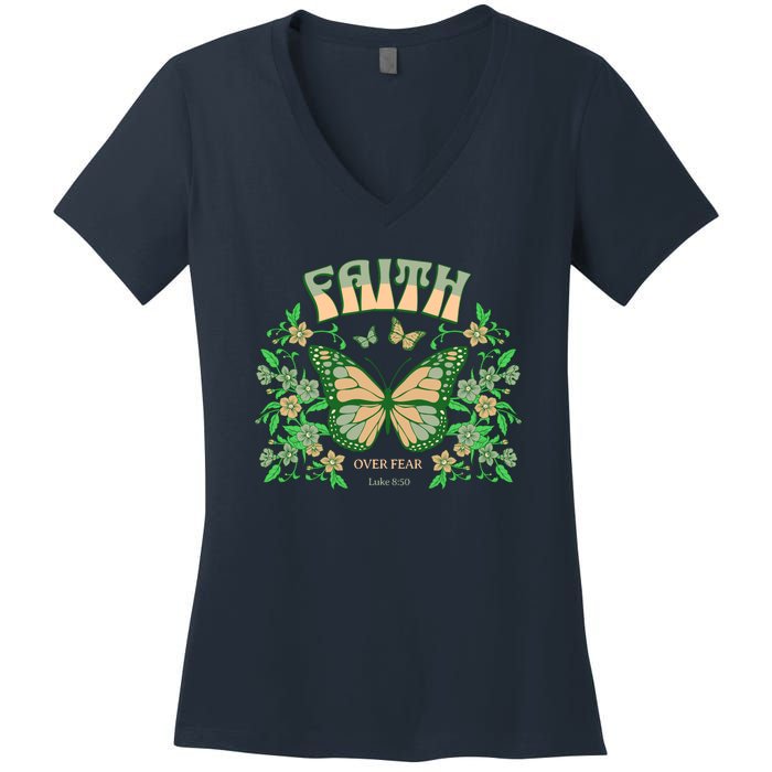 Faith Over Fear Christian Motivational Women's V-Neck T-Shirt