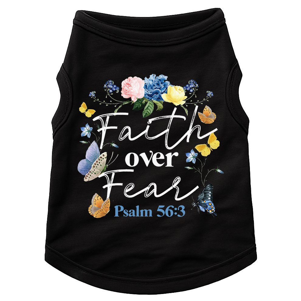 Faith Over Fear Flower Butterfly Christian Bible Verse Doggie Tank