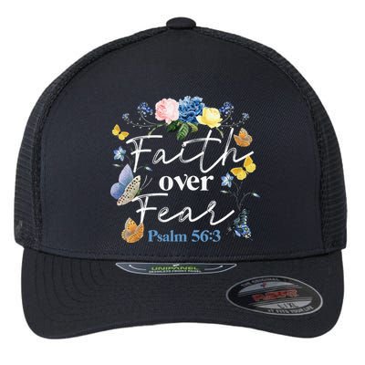 Faith Over Fear Flower Butterfly Christian Bible Verse Flexfit Unipanel Trucker Cap