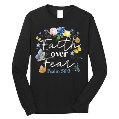 Faith Over Fear Flower Butterfly Christian Bible Verse Long Sleeve Shirt