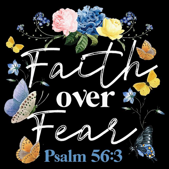 Faith Over Fear Flower Butterfly Christian Bible Verse Drawstring Bag