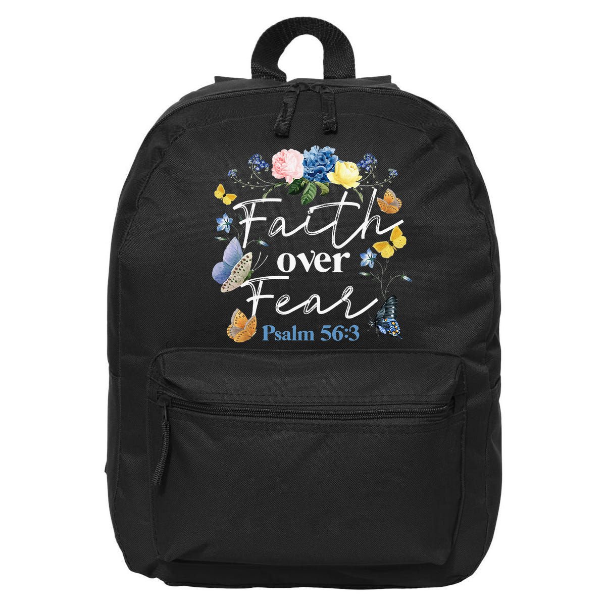 Faith Over Fear Flower Butterfly Christian Bible Verse 16 in Basic Backpack