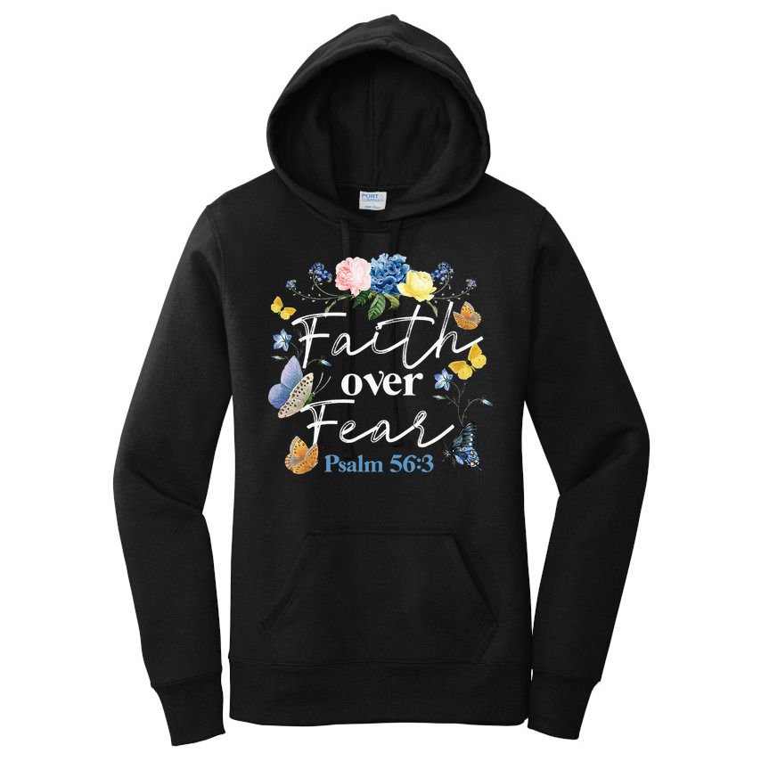 Faith Over Fear Flower Butterfly Christian Bible Verse Women's Pullover Hoodie