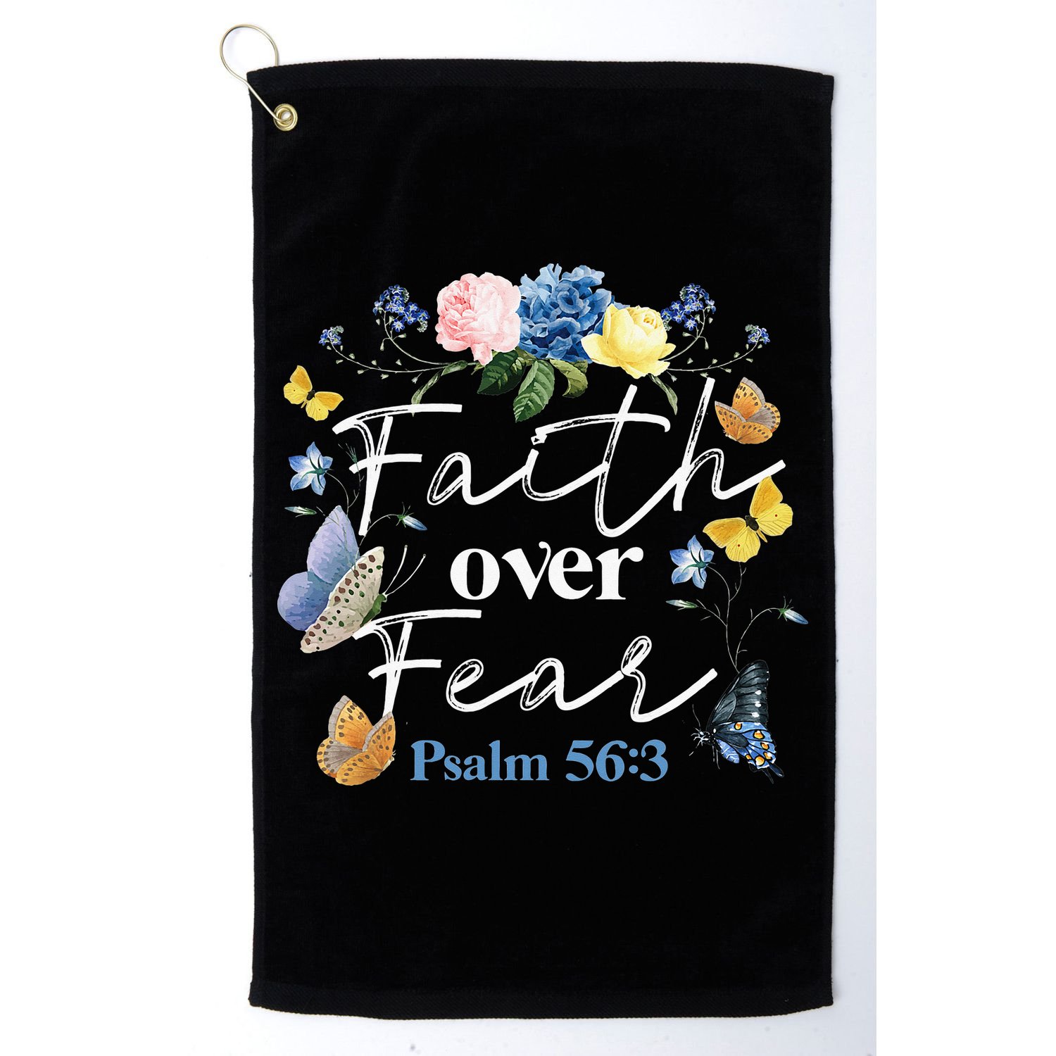 Faith Over Fear Flower Butterfly Christian Bible Verse Golf Towel