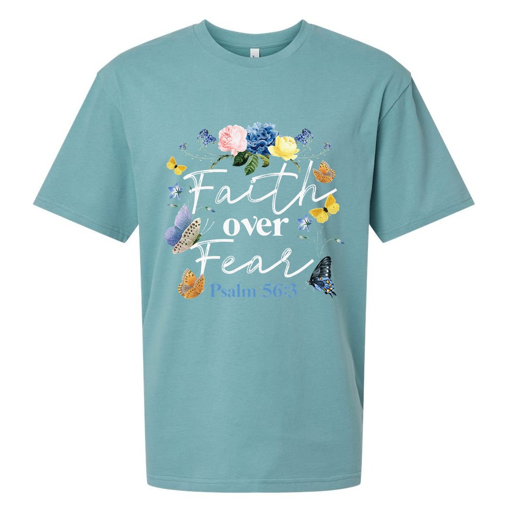 Faith Over Fear Flower Butterfly Christian Bible Verse Sueded Cloud Jersey T-Shirt