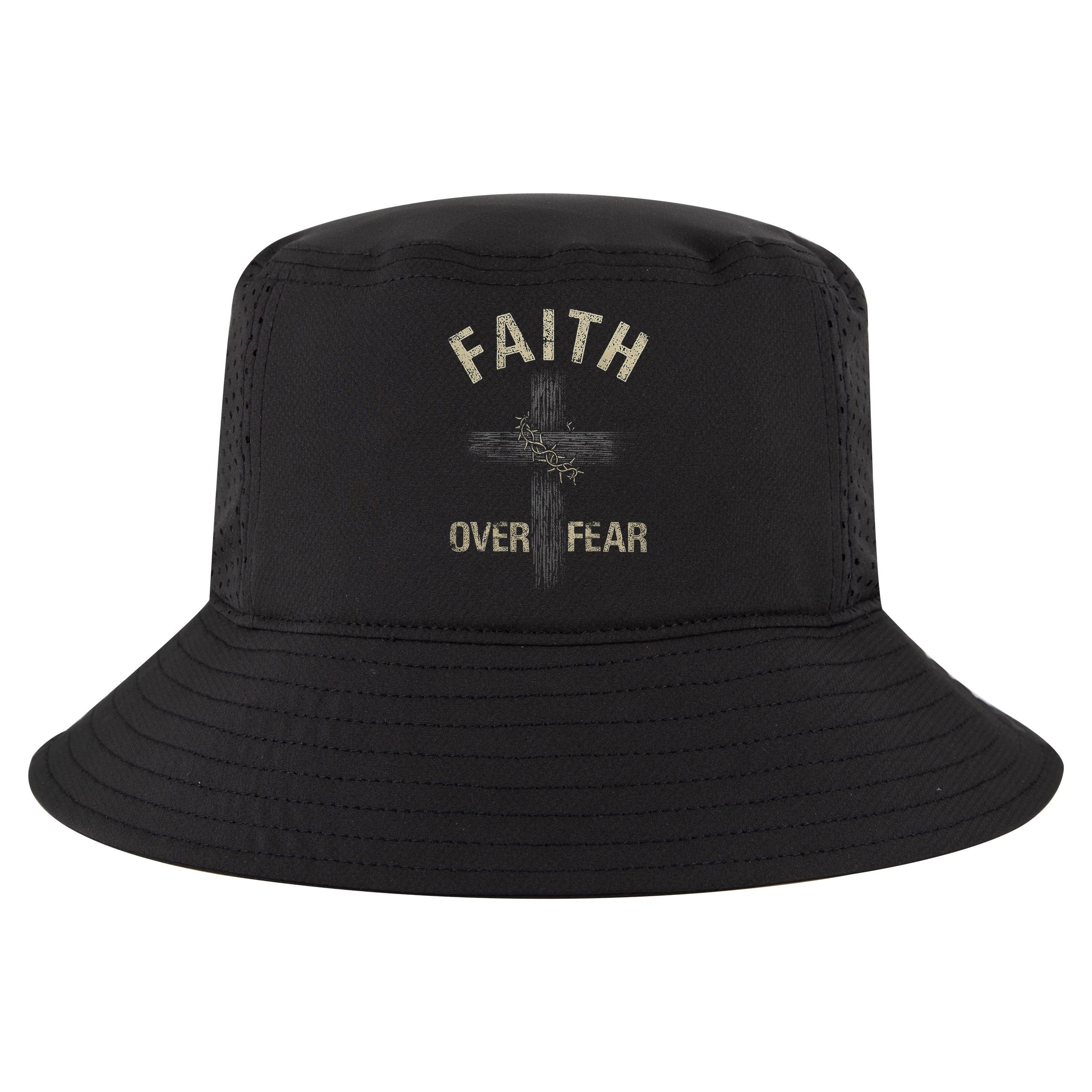 Faith Over Fears Christian Cross American Cool Comfort Performance Bucket Hat