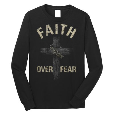 Faith Over Fears Christian Cross American Long Sleeve Shirt