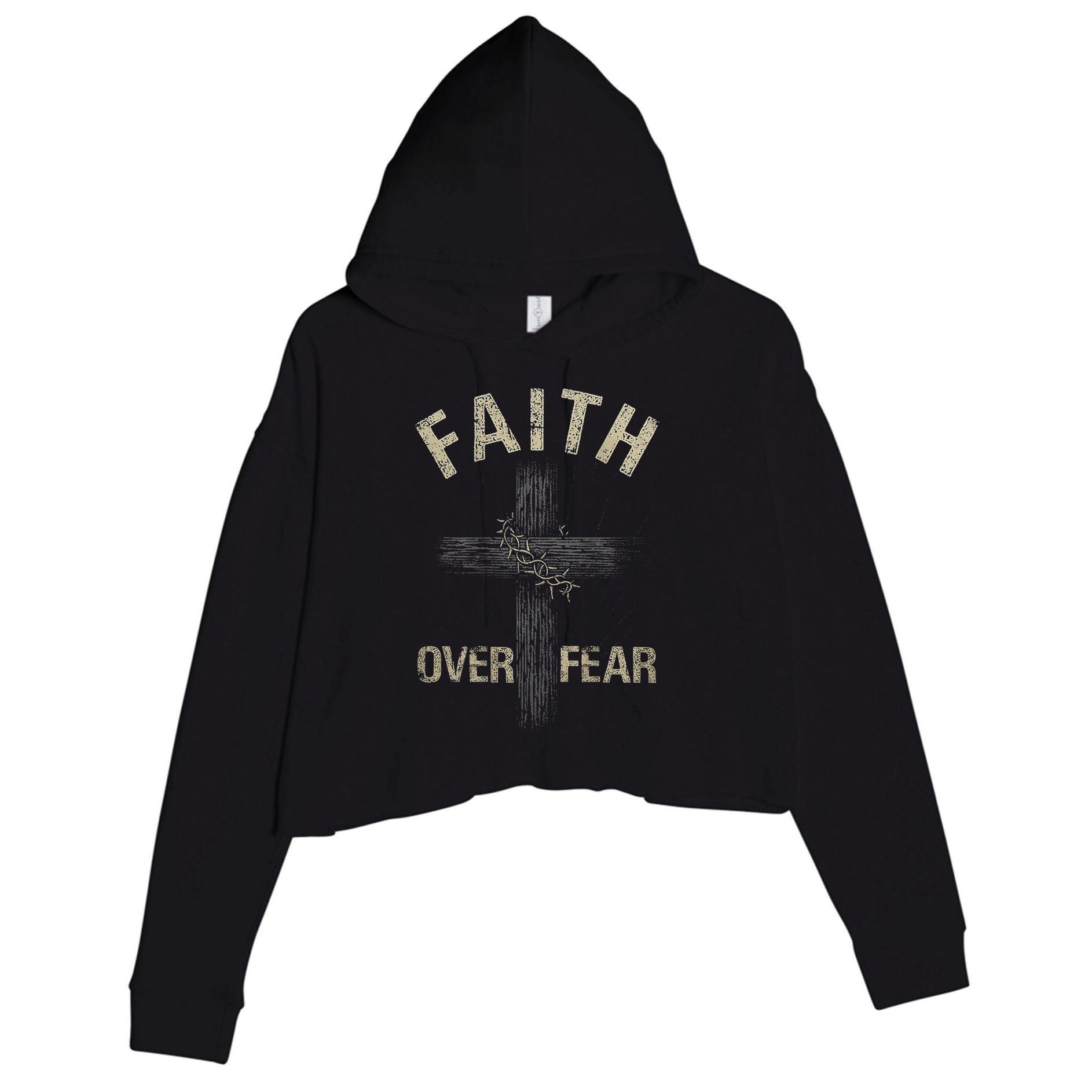 Faith Over Fears Christian Cross American Crop Fleece Hoodie